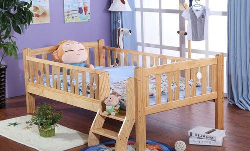 二室现代简约儿童房原木色婴儿床效果图